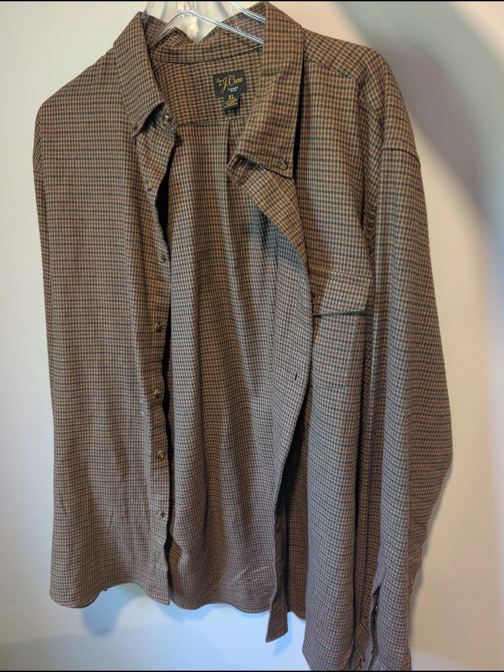 J.Crew Men’s Cotton Cashmere Blend Button-Down Shirt – Brown Houndstooth – XL